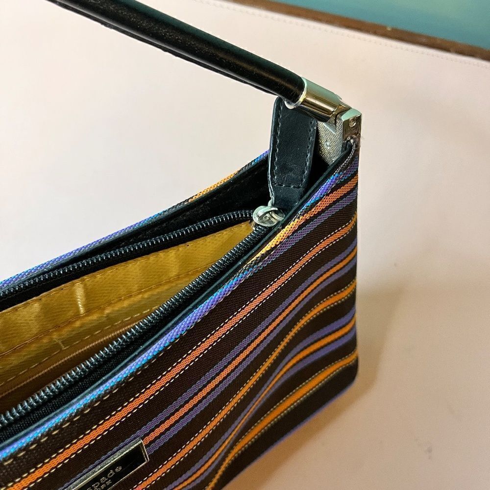 Vintage Kate Spade New York Shoulder Purse Bag Multiple Fall Color Striped Great - Picture 6 of 16